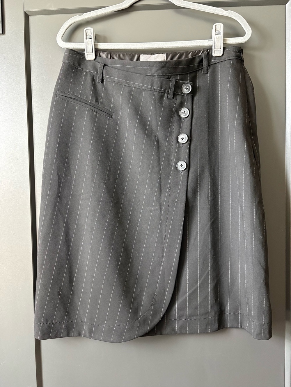 Anthropologie Black Pinstripe Button-Front A-Line Skirt